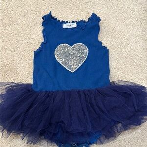 Blue Tutu Dress with Silver Heart